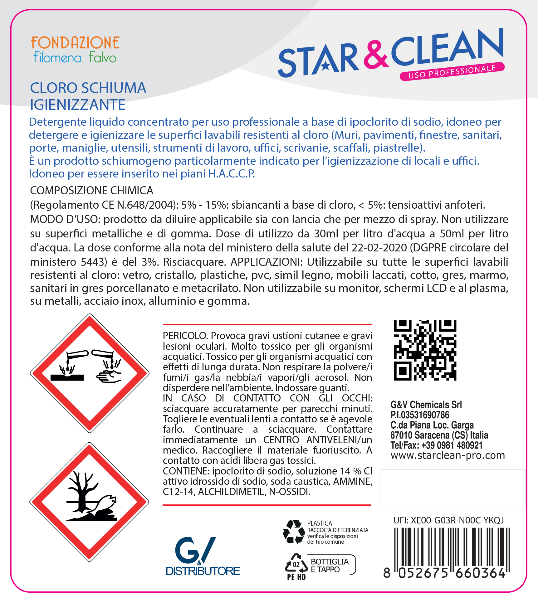 Detersivi concentrati - star clean 310 - cloro schiuma igienizzante